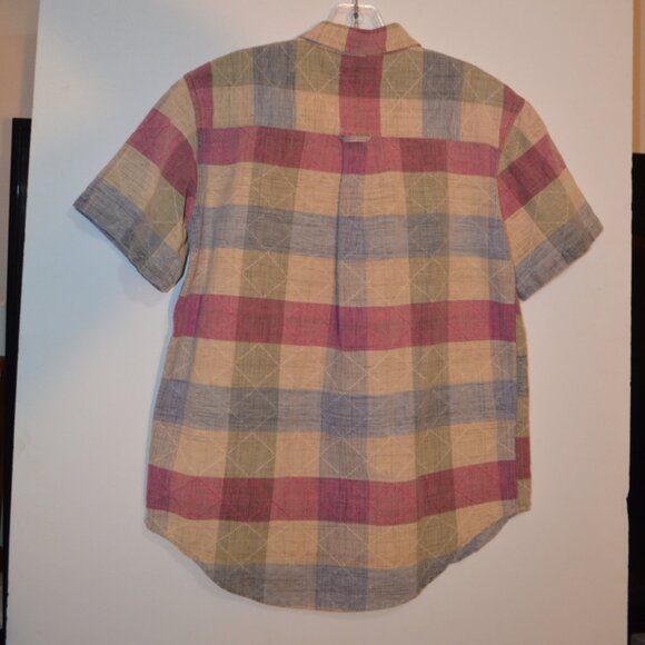 ANGELIQUE Cotton Button-Down Shirt Grey-Red-TanTextures Pattern Round Bottoms S - Picture 10 of 14